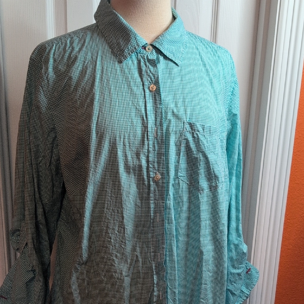 Talbots Men's Aqua Checkered Button Down Shirt